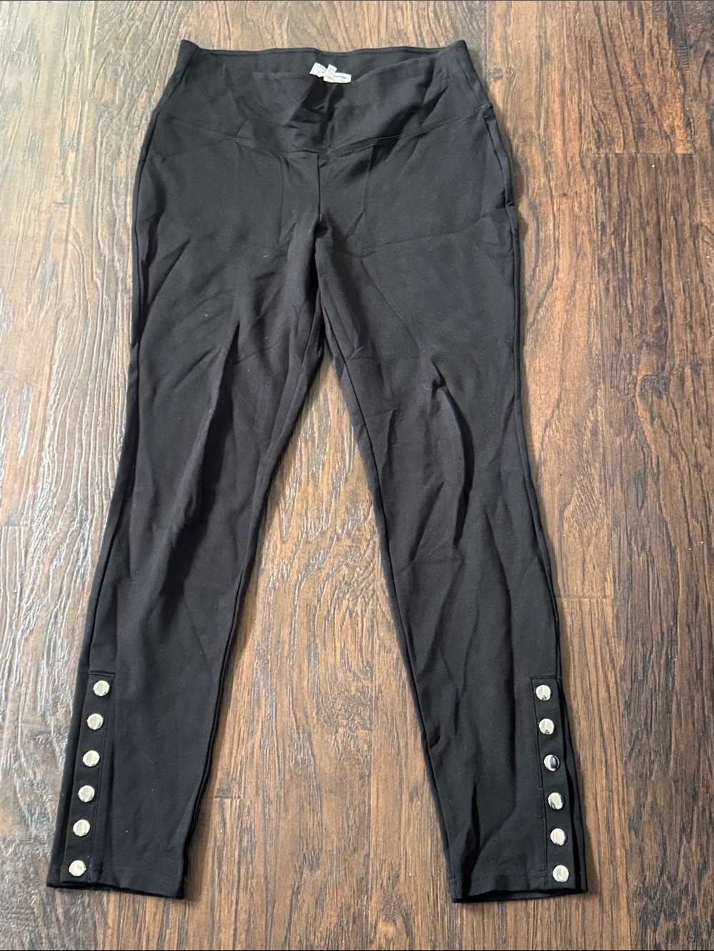 Hippie Rose Black Ponte Leggings with Silver Snap Details